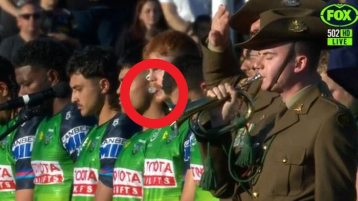 Raiders star apologises for chewing gum, blowing bubbles during Last Post in Anzac clash