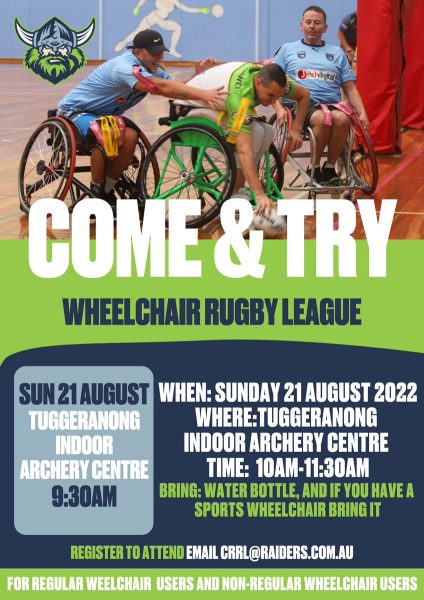 Come & Try Wheelchair Rugby League! The details are below  More Information:...