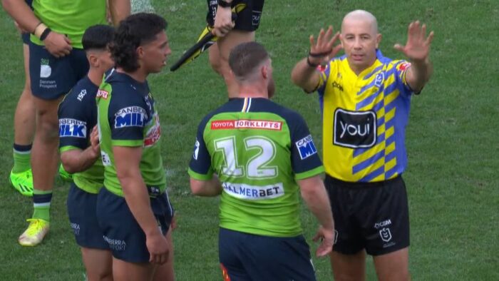 NRL: Canberra Raiders' Joe Tapine explains his reaction to Aaron Booth tackle