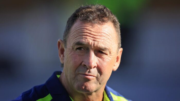 SYDNEY, AUSTRALIA - FEBRUARY 18: Raiders coach Ricky Stuart looks on during the NRL Trial match between the Sydney Roosters and the Canberra Raiders at Leichhardt Oval on February 18, 2022 in Sydney, Australia. (Photo by Mark Evans/Getty Images)