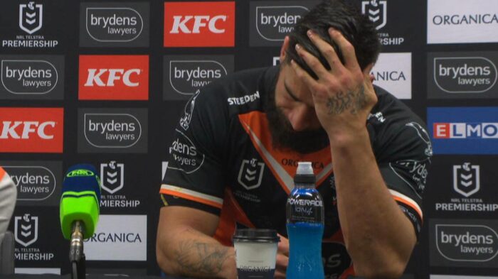 Tamou issues emotional apology and admits ‘heart dropped’ after realising NRL career likely over