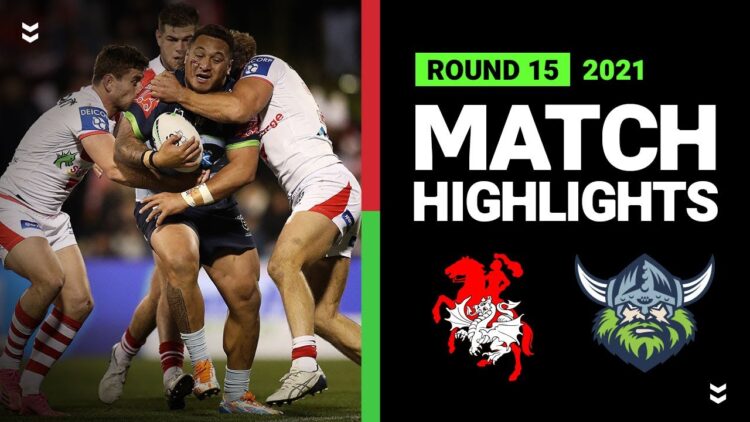 Video: Dragons v Raiders Match Highlights | Round 15, 2021 | Telstra Premiership | NRL