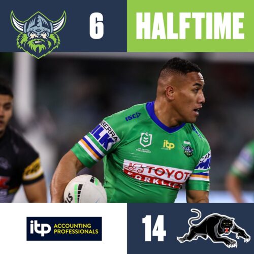 We trail by eight points at the half-time break  #WeAreRaiders ...
