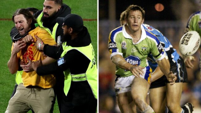 Grand final pitch invader identified as ex-NRL star after his wild protest ends with huge fine