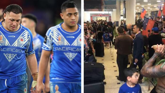 ‘Welcome to Samoa’: Sea of red and blue greets World Cup stars in wild airport scenes