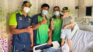 Canberra Raiders players Jamal Fogarty, Elijah Anderson and Matt Timoko recently visited Ronald...