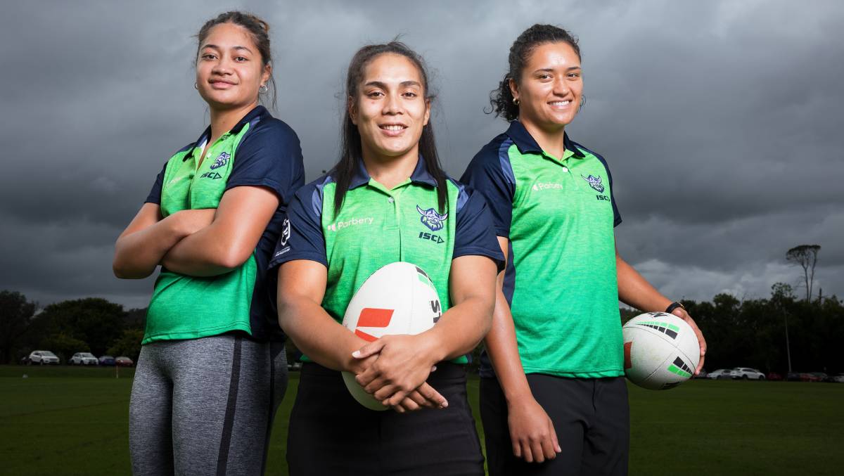 Monalisa Soliola, Simaima Taufa, and Zahara Temara are the first NRLW signings for the Canberra Raiders. Picture by Sitthixay Ditthavong