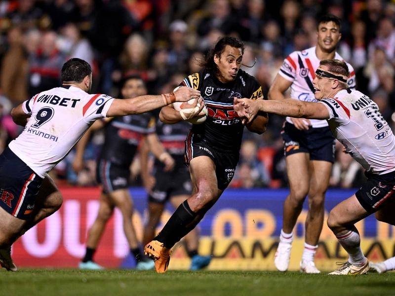 Jarome Luai had his best game in recent memory as Penrith demolished the Sydney Roosters 48-4. (Dan Himbrechts/AAP PHOTOS)