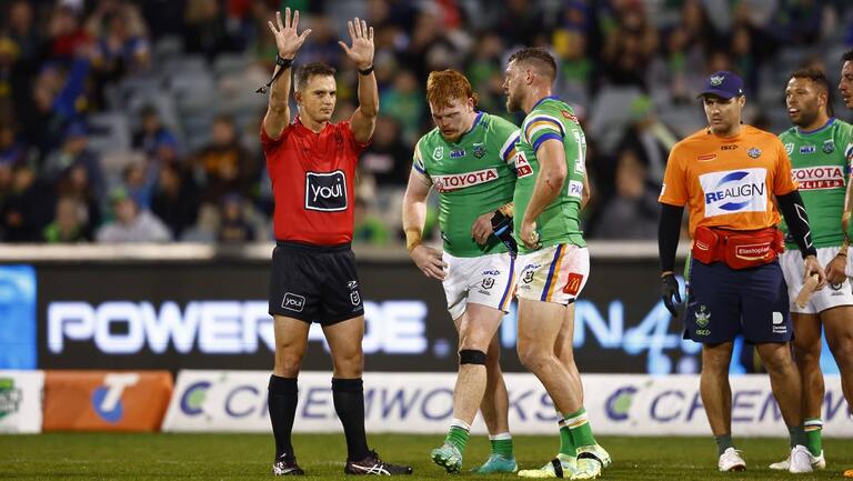 Corey Horsburgh is sent to the sin bin against the Eels. Picture by Keegan Carroll