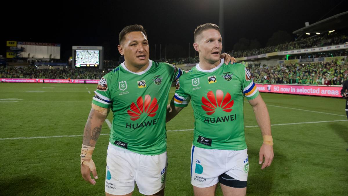 Josh Papali'i and Jarrod Croker during their 2019 run to the grand final. Picture by Elesa Kurtz