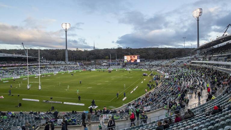 Canberra Stadium's sprawling design means fans have to brave the elements. Picture by Keegan Carroll