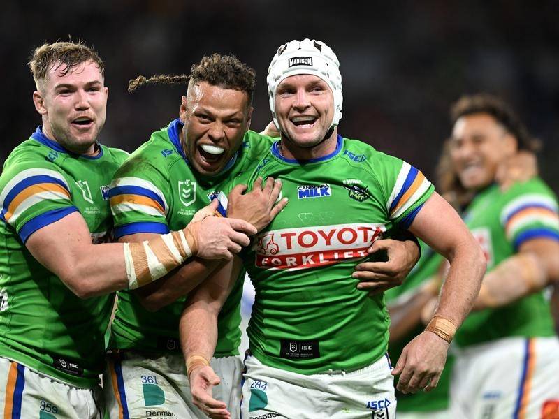 Jarrod Croker (r) has been rested so he can play his 300th game in front of home fans in Canberra. (Darren England/AAP PHOTOS)