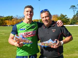 Jack Wighton received a special gift ahead of this week's Indigenous round, with his boots painted by Indigenous artist Daren Dunn.