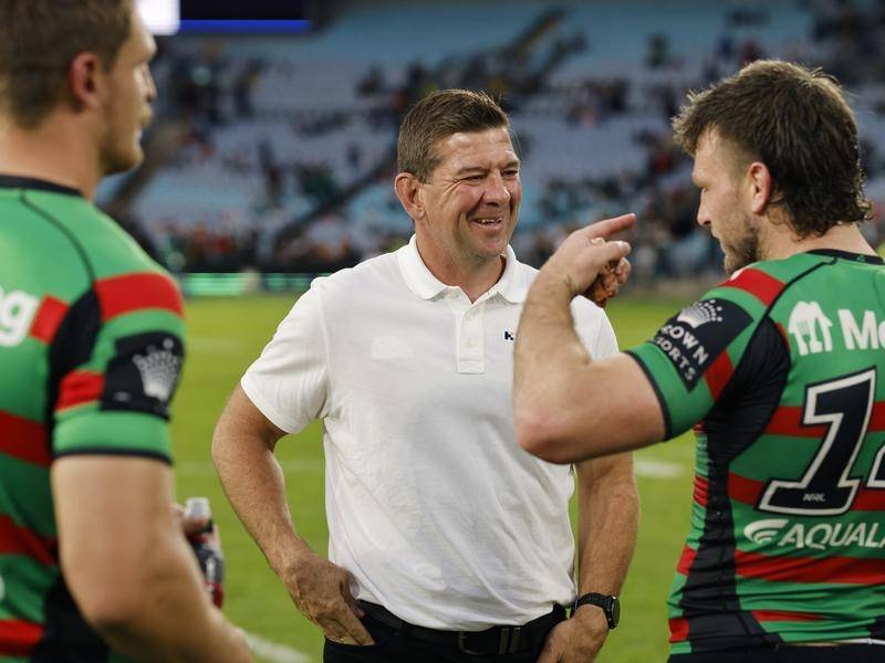 Coach Jason Demetriou (c) is keeping cool even though Souths could lose a raft of players to Origin. (Mark Evans/AAP PHOTOS)