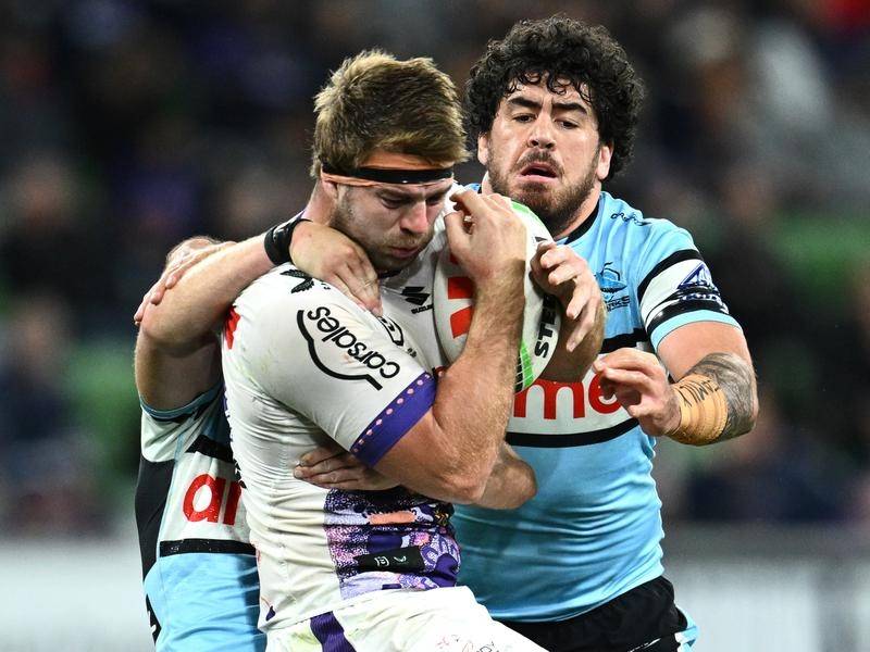 The Storm's Christian Welch is set to be suspended for a hip-drop style tackle against Cronulla. (Joel Carrett/AAP PHOTOS)