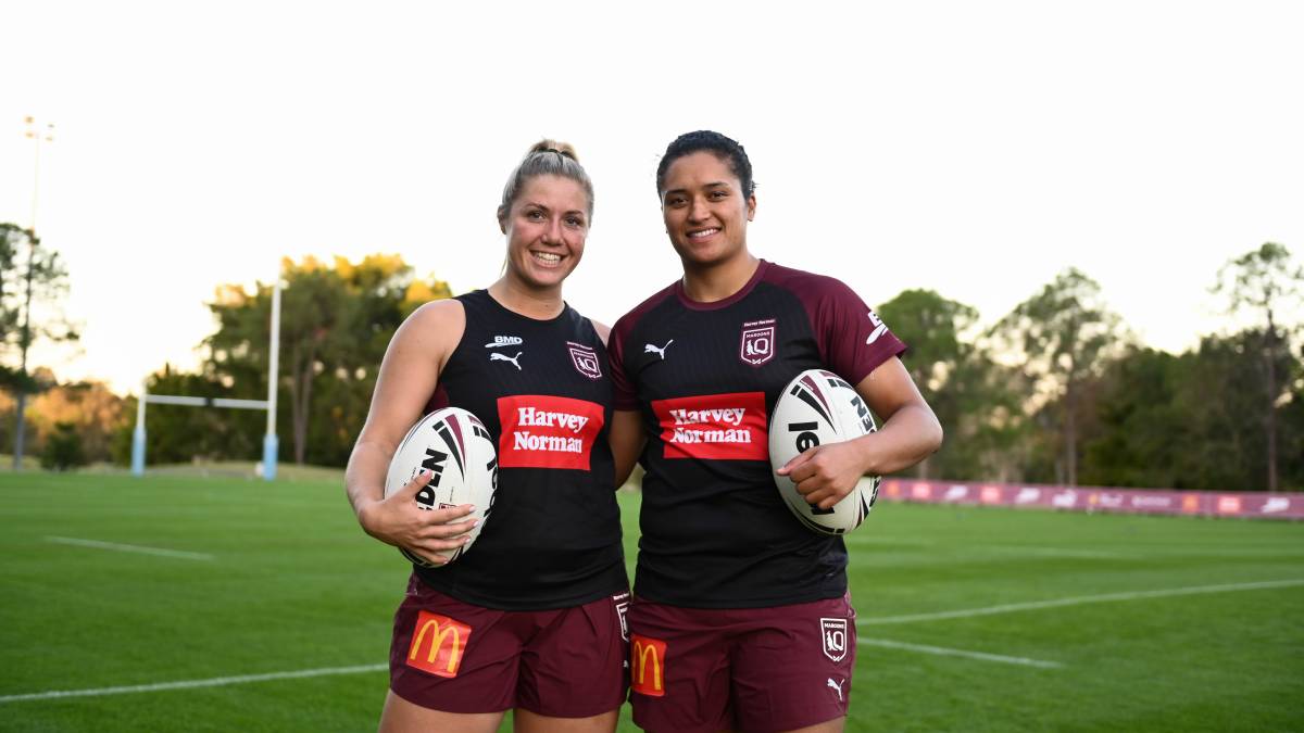 Queensland Maroons and Raiders duo Sophie Holyman and Zahara Temara. Picture by QRL / Zain Mohammed