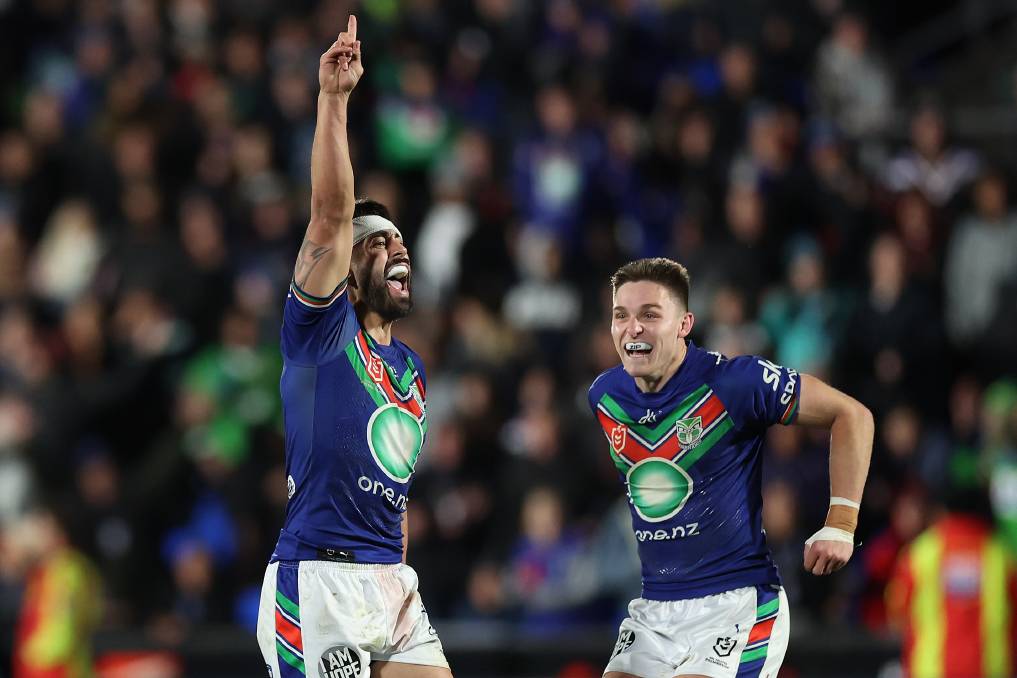 Shaun Johnson celebrates his match-winning kick. Picture Getty Images