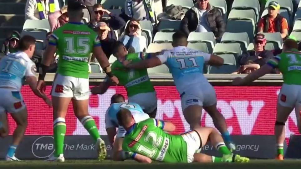 A new bunker video replay angle showed David Fifita tugging at Jamal Fogarty. Picture NRL Media