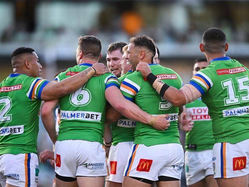 The NRL says a try to Canberra in their narrow win over Wests Tigers came from a forward pass. (Lukas Coch/AAP PHOTOS)