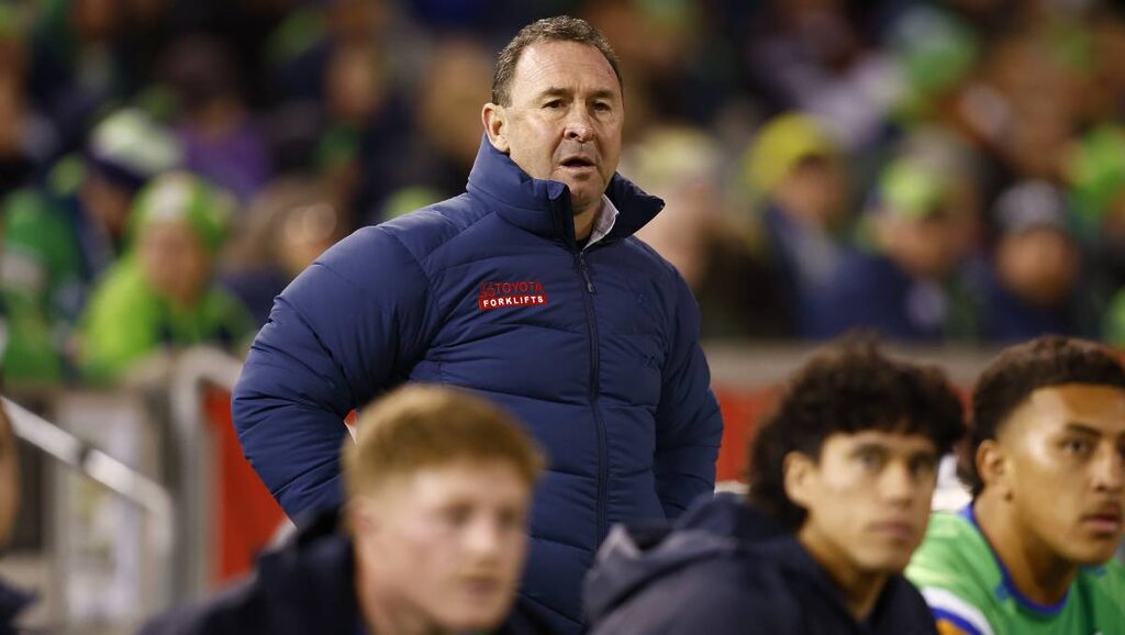 Raiders coach Ricky Stuart wasn't happy on Saturday night. Picture by Keegan Carroll