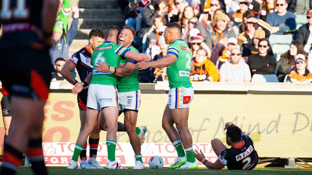 Raiders centre Sebastian Kris scored two tries before coming off with a hamstring injury. Picture by Elesa Kurtz