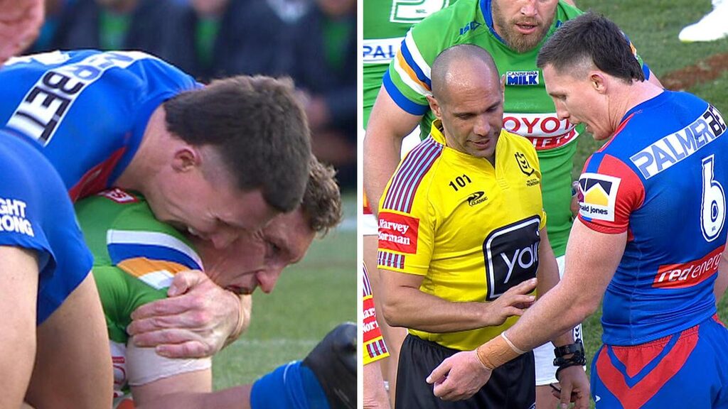 ‘I can’t move my mouth’: Knights’ Tyson Gamble accuses Jack Wighton of bite