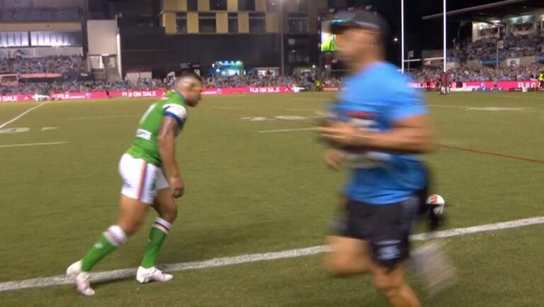 A Sharks trainer has been called out over a cheeky act in the clash against the Raiders in what could have been a match-defining moment.