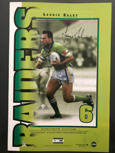 Numbers Up Canberra Raiders Laurie Daley Signed Framed Lithograph NRL League