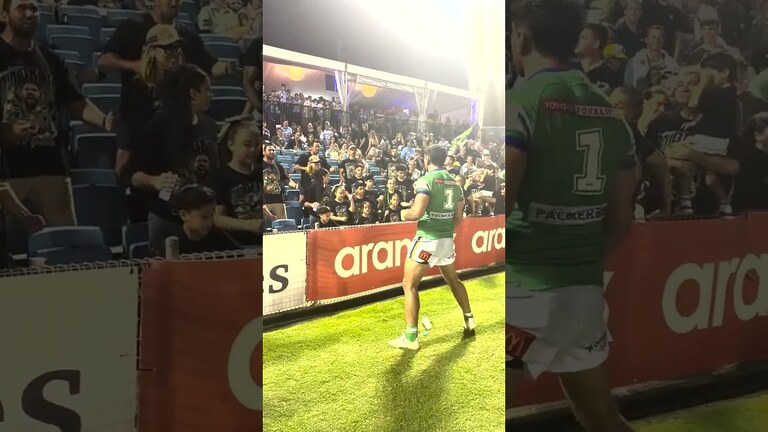 Jordan Rapana's family and friends perform the Haka after his 200th Raiders game