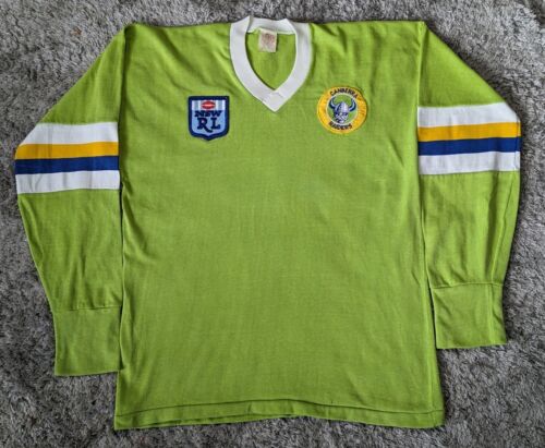 Rare Vintage NSWRL Canberra Raiders NRL Long Sleeve Jersey Rugby League Lime XL