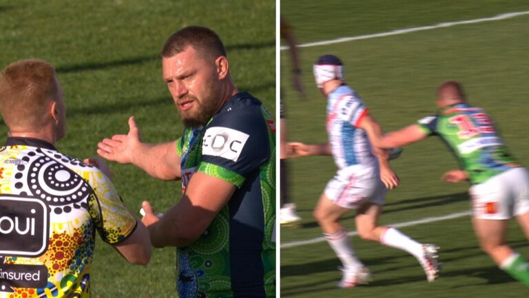 ‘He barely grazes him’: Raiders fume as Roosters awarded controversial penalty try