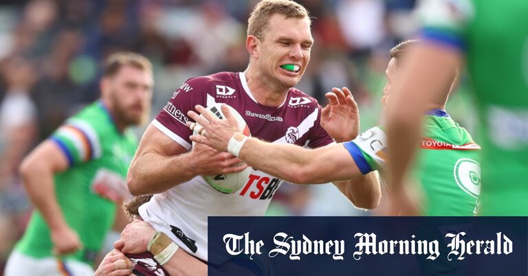 Trbojevic brings up 100th NRL try as Manly crush Raiders’ finals hopes