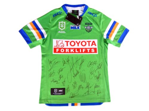 Signed 2024 Canberra Raiders NRL Rugby League Home Jersey - COA - 25 Autographs