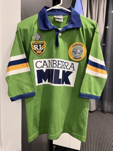 CANBERRA RAIDERS 1995 MILK VINTAGE PEERLESS SHIRT JERSEY SMALL (M)