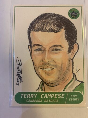 2013 Canberra Raiders Sketch Card 1/1 Terry Campese Card Stephen Burkett