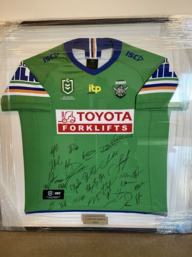 NRL-CANBERRA RAIDERS 2024 SQUAD SIGNED JERSEY FRAMED