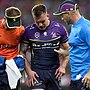 Cameron Munster is helped from the field after suffering an injury in Round 11's Magic Round match against the Eels.