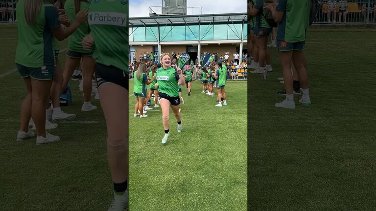 Our Lisa Fiaola Cup (17s Girls) team runs out for the very first time 💚 #WeAreRaiders #NRLW