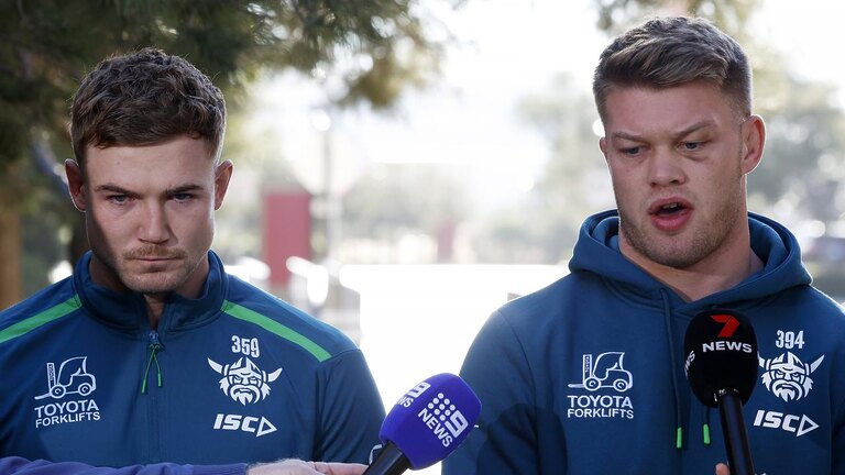 Canberra Raiders players Hudson Young and Morgan Smithies apologise for Las Vegas hotel scuffle