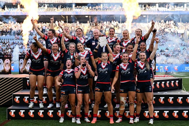 Jasmin Strange helped Los Angeles Roosters to their first silverware at the NRL Vegas Nines.