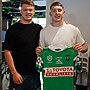 Matty Nicholson with fellow Englishman Morgan Smithies at his jersey presentation for his club debut.