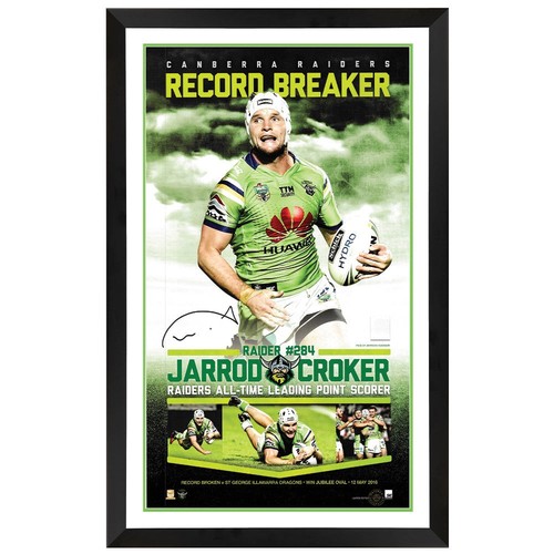 Jarrod Croker Career Retrospective Signed Canberra Raiders Lithograph Framed