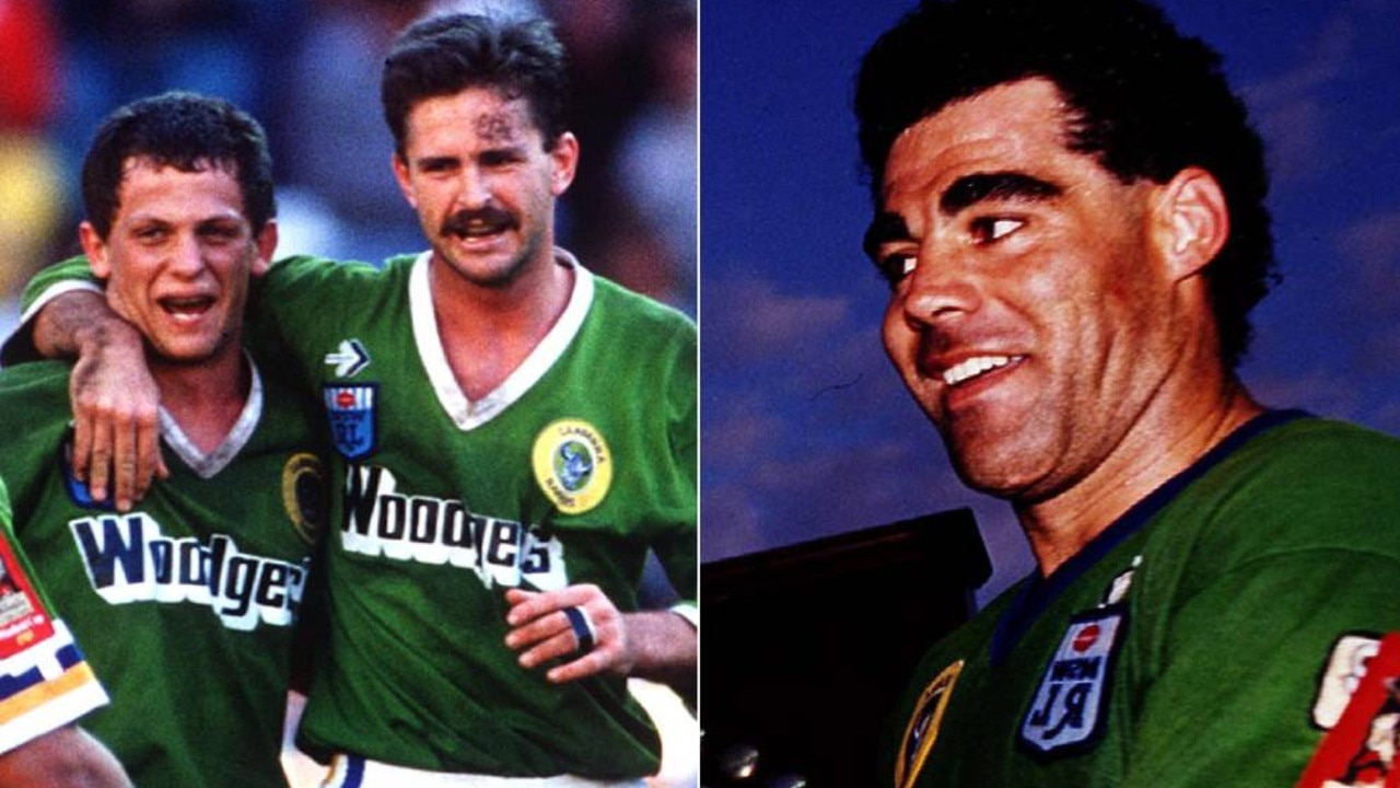 Steve Walters and Gary Belcher celebrate their 1989 grand final win, while Mal Meninga enjoys the 1990 GF win.