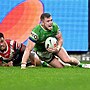Canberra have beaten the Roosters by two points in a thriller, with Hudson Young among the scorers. Photo: HANDOUT/NRL PHOTOS