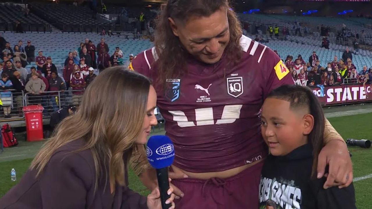 Josh Papalii’s son captures hearts of rugby league fans in TV interview