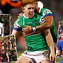 Zac Hosking, Penrith's 2023 premiership celebrations, injuring his shoulder last year and playing against Newcastle last week. Pictures Keegan Carroll, Getty Images