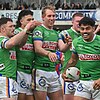 Matthew Timoko (second right) has led ladder leaders Canberra to an emphatic win over Newcastle. Photo: Mick Tsikas/AAP PHOTOS