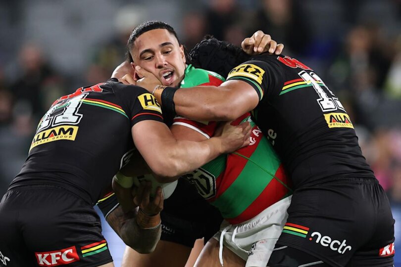 Seen here, Souths forward Keaon Koloamatangi in the NRL.