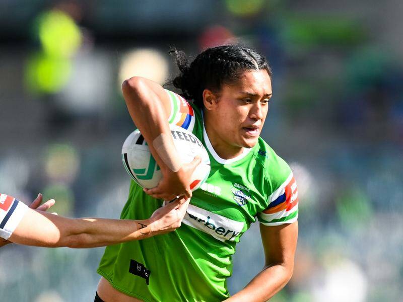 Zahara Temara scored 16 points as Canberra thrashed Canterbury in the NRLW. Photo: Lukas Coch/AAP PHOTOS