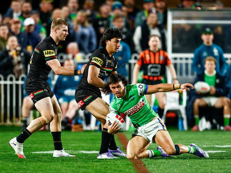 Kaeo Weekes (below) emerged as a golden-point tryscoring hero for Canberra as they beat Penrith. Photo: PR IMAGE PHOTO